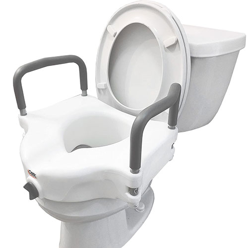 Raised toilet seat with handles